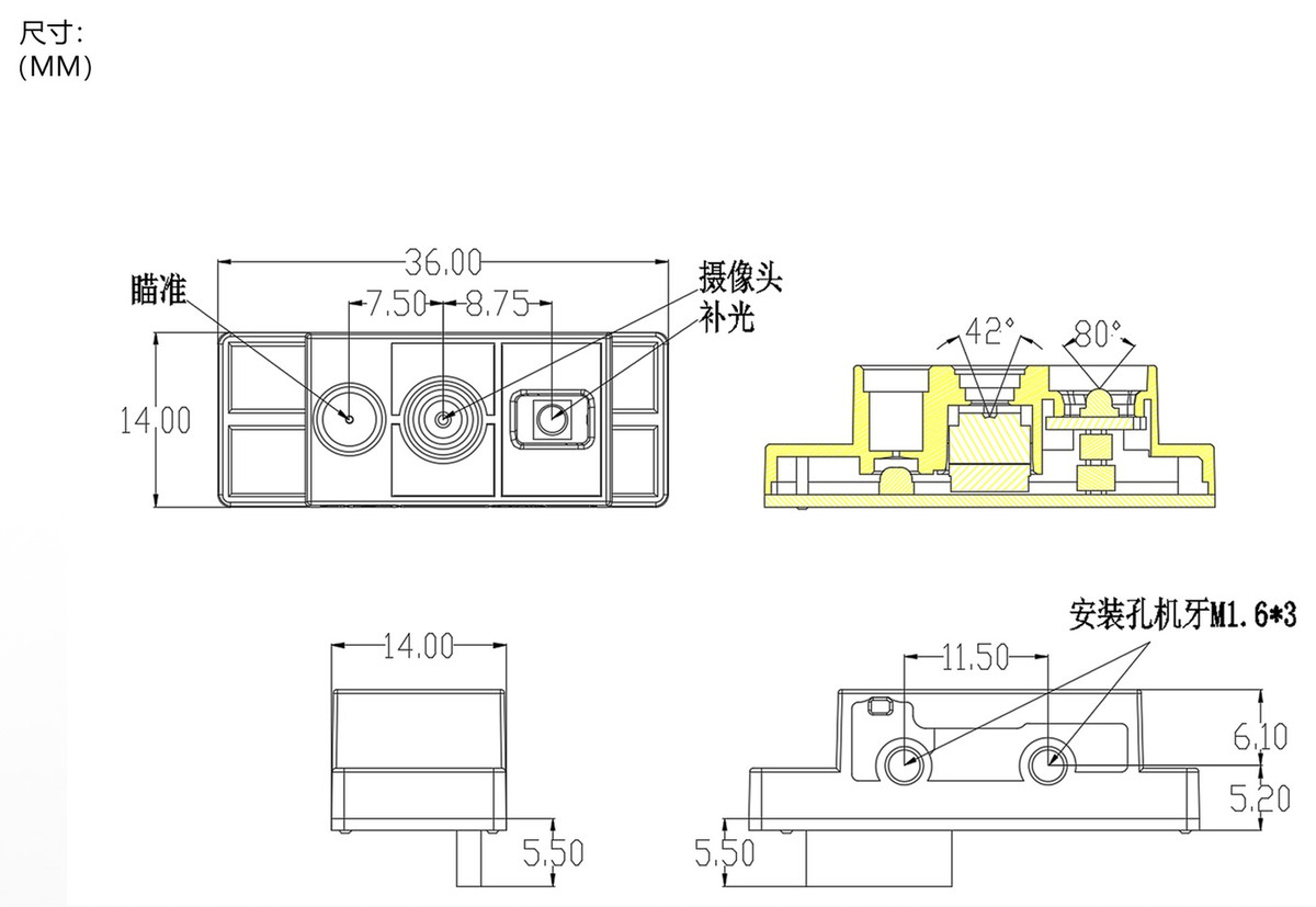 F31-BW mechanical drawing with mounting holes
